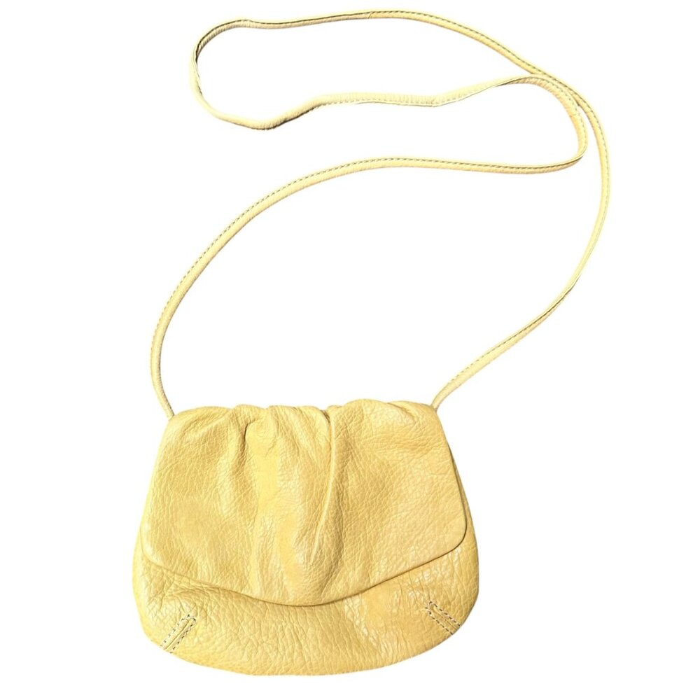 Fossil Genuine Leather Purse Yellow‎ Crossbody Bag Zippered Pocket Snap Closure